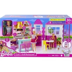 Barbie Mobilier Coffret Restaurant Avec Une Poupée Incluse, Plus De 30 Accessoires