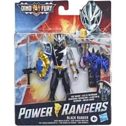 Power Rangers Dino Fury, Ranger Noir Avec Manche Bouclier, Figurine De 15 Cm Avec Clé Dino Fury Et Sabre Chromafury