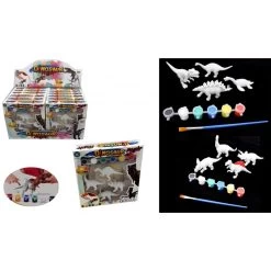 Set De 4 Dinosaures A Peindre + Pinceau + 6 Pots De Peinture