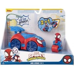 Spidey Et Ses Incroyables Amis Véhicule Web Strike 2 En 1 De Lance Spidey Sur Son Cycle Web